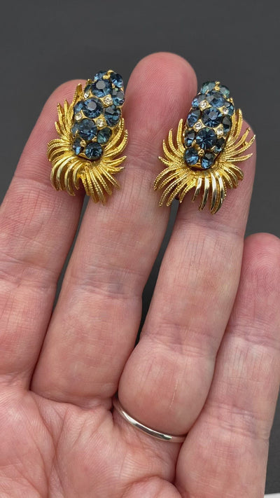 1950s Jewelcraft Diamanté Encrusted Pineapple Inspired Clip Earrings