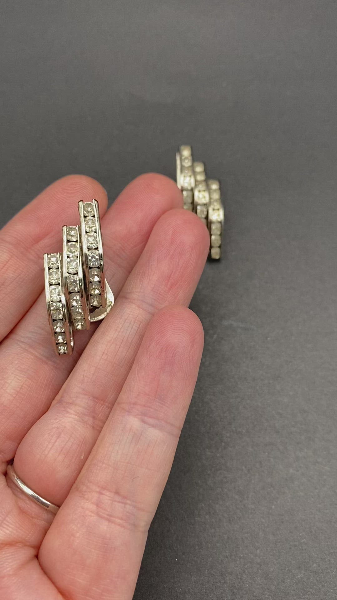 1950s Diamanté Geometric Clip Earrings