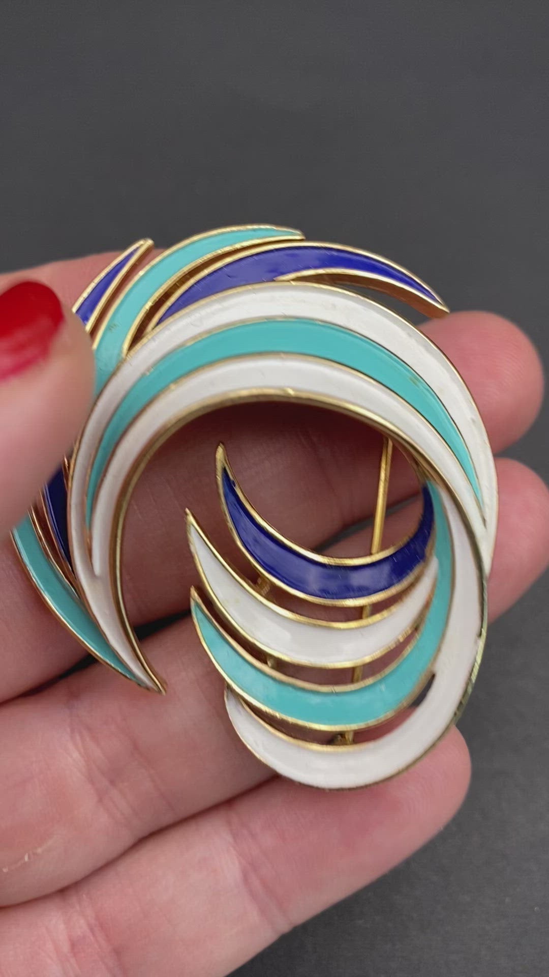 Signed Trifari Enamel Wave Brooch