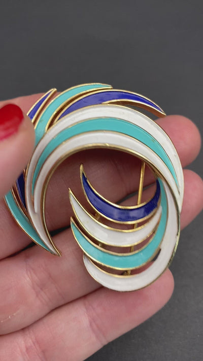 Signed Trifari Enamel Wave Brooch