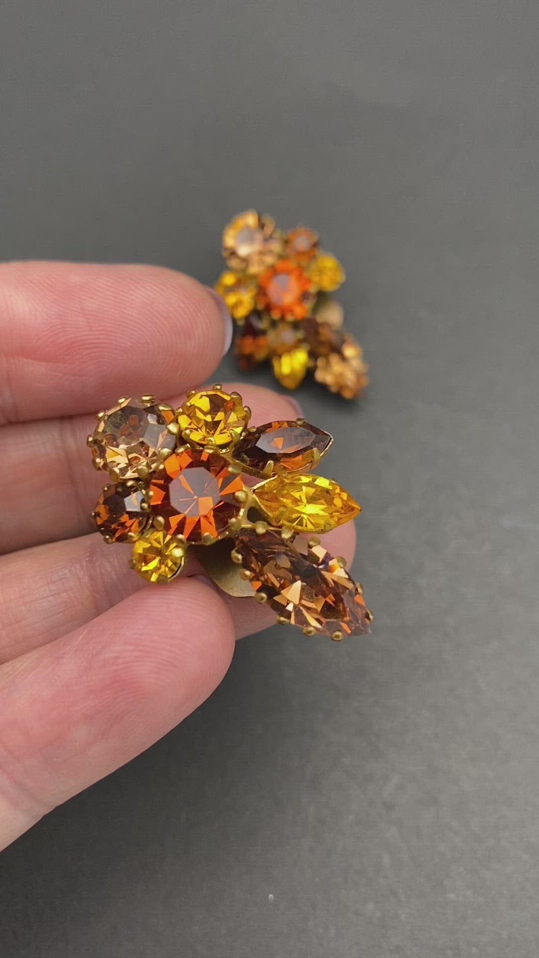Gorgeous Autumnal 1950s Diamanté Clips
