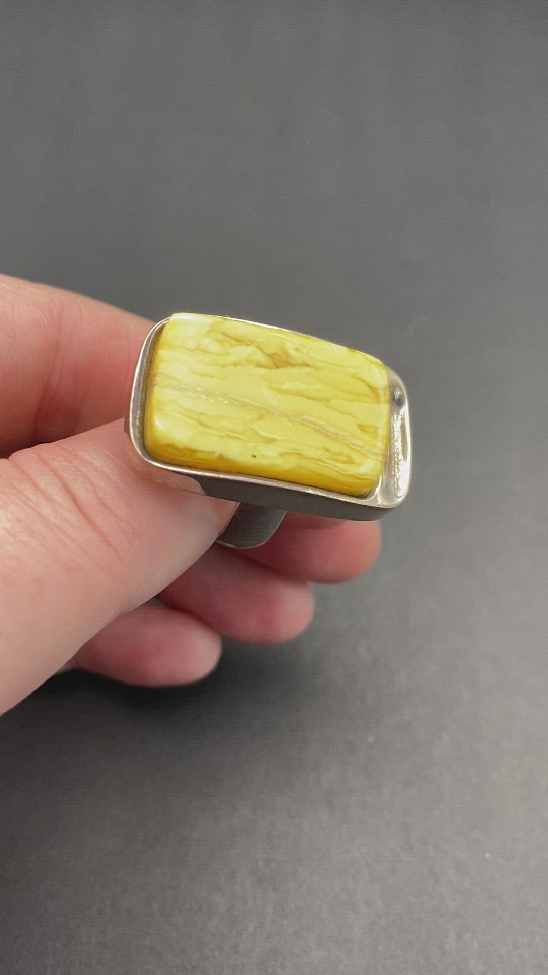 Modernist Sterling Silver & Butterscotch Amber Dress Ring