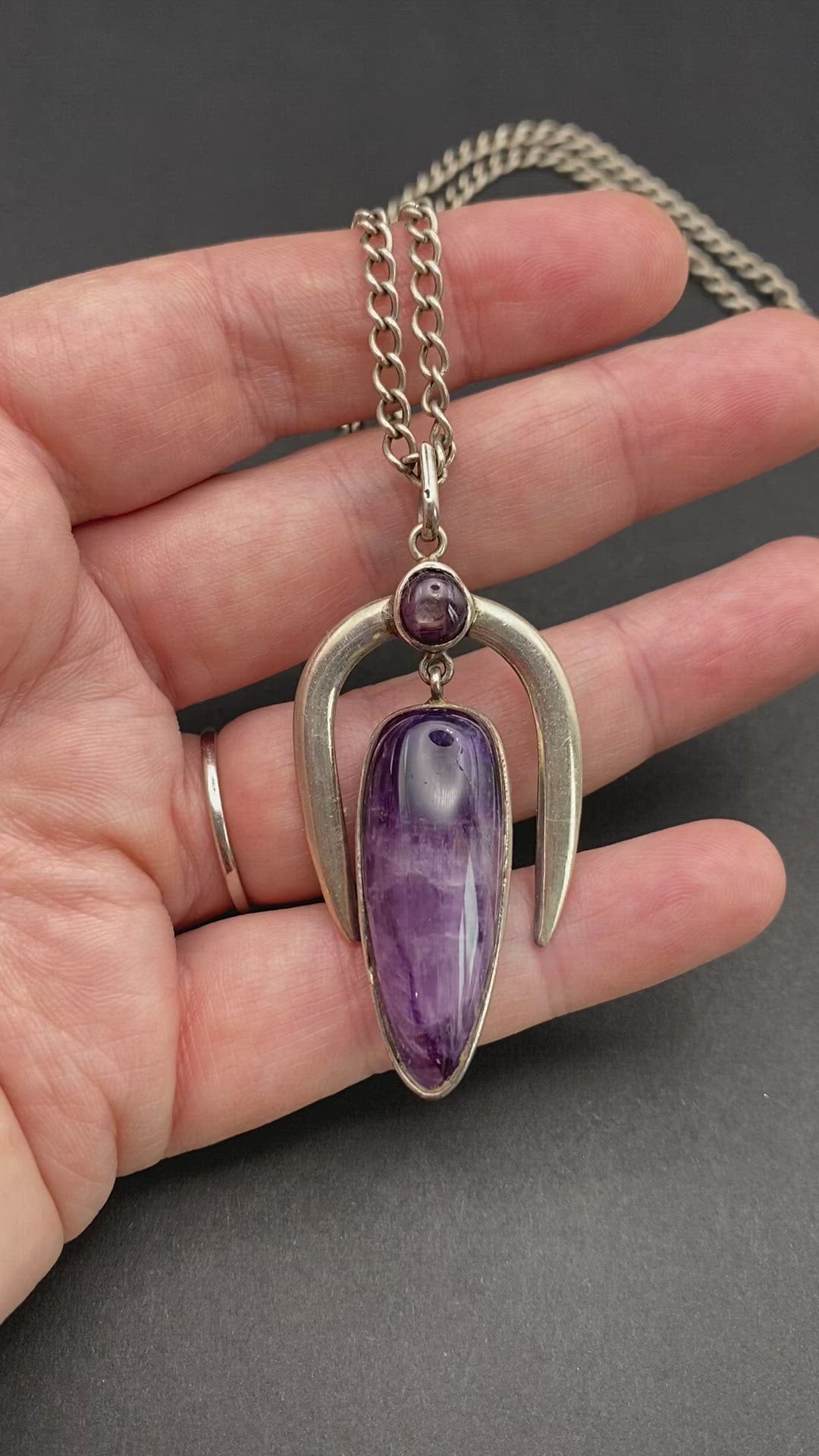 Modernist Sterling Silver Amethyst Pendant Necklace