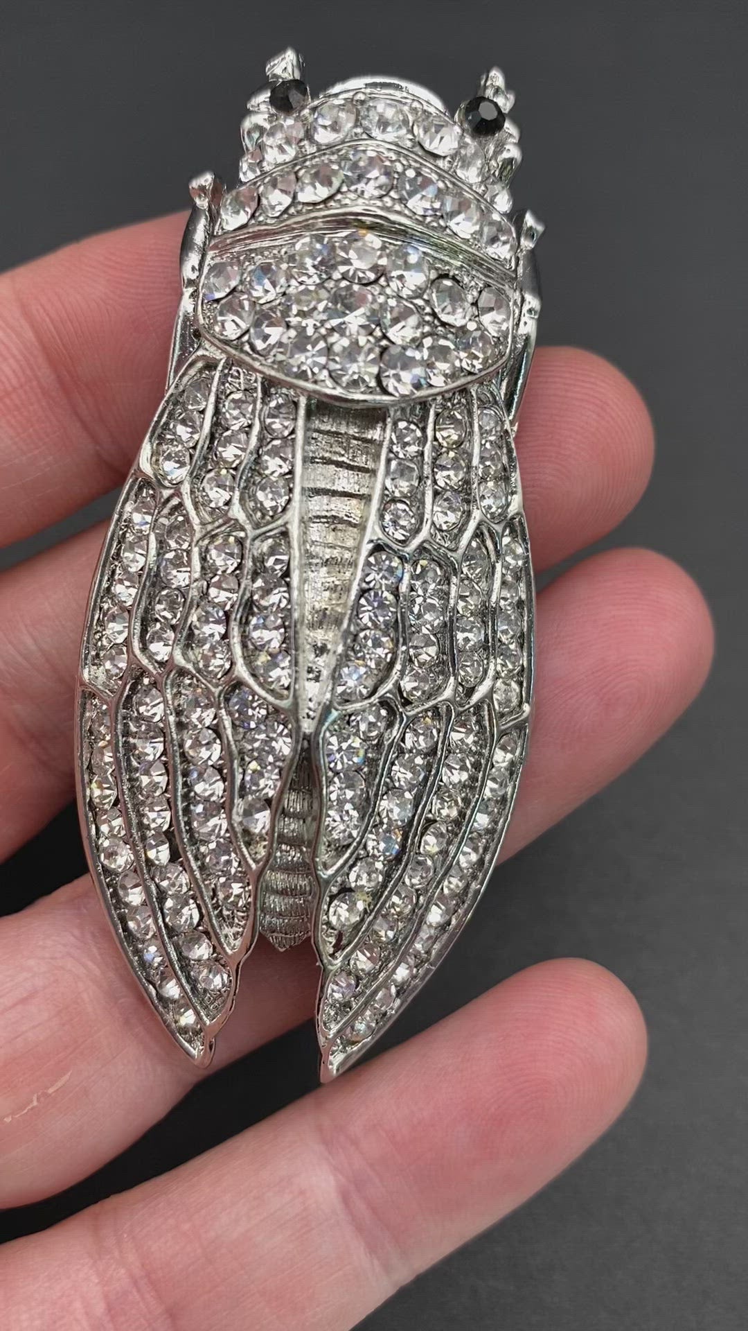 Huge Modern Repro Impressive Diamanté Cicada Brooch