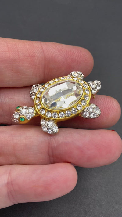 Adorable Crystal Turtle Brooch