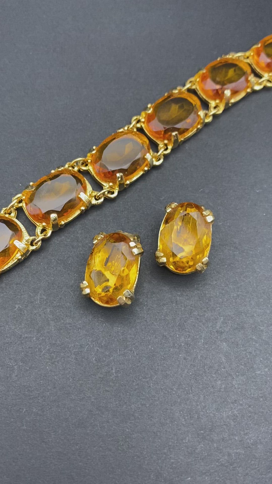 1950s Classic Amber Glass Set Bracelet & Matching Clip on Earrings