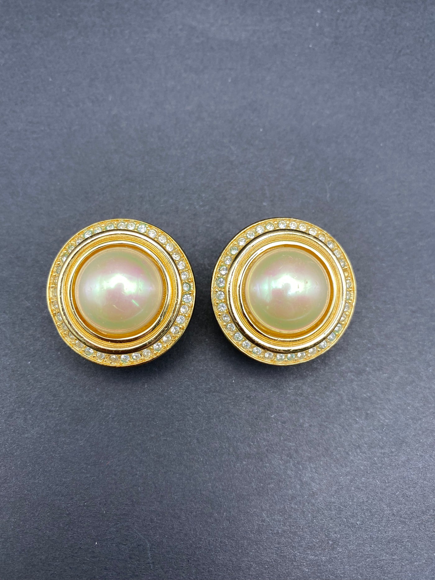 1980s Christian Dior Faux Pearl & Diamanté Clip on Earrings