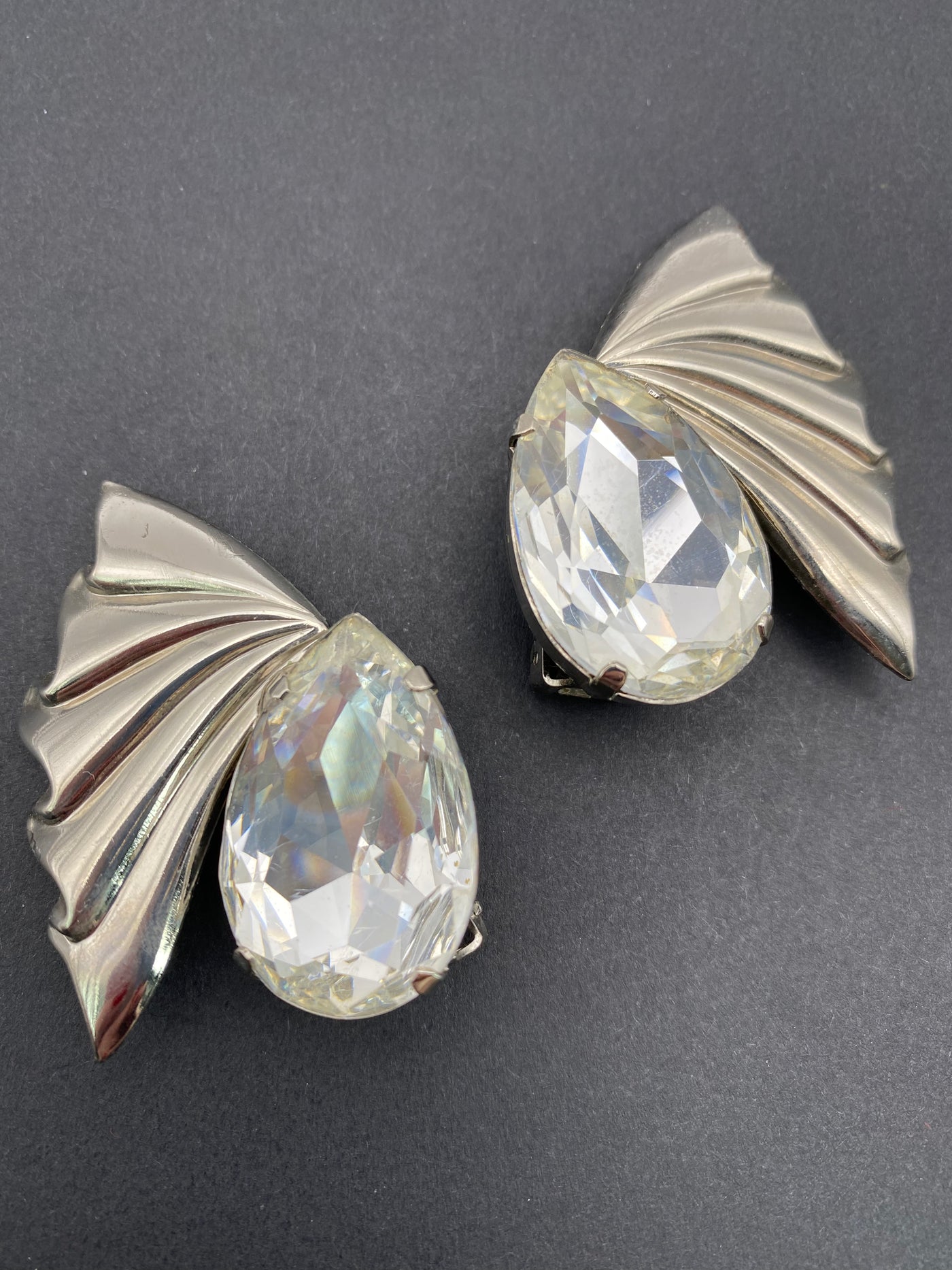 Huge 1980s Runway Crystal Clip on Earrings