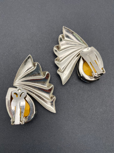 Huge 1980s Runway Crystal Clip on Earrings