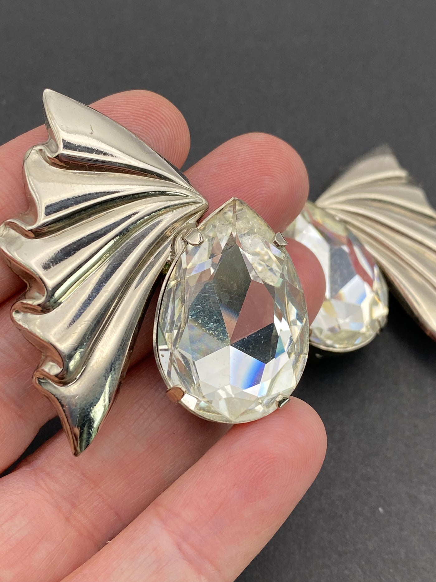 Huge 1980s Runway Crystal Clip on Earrings