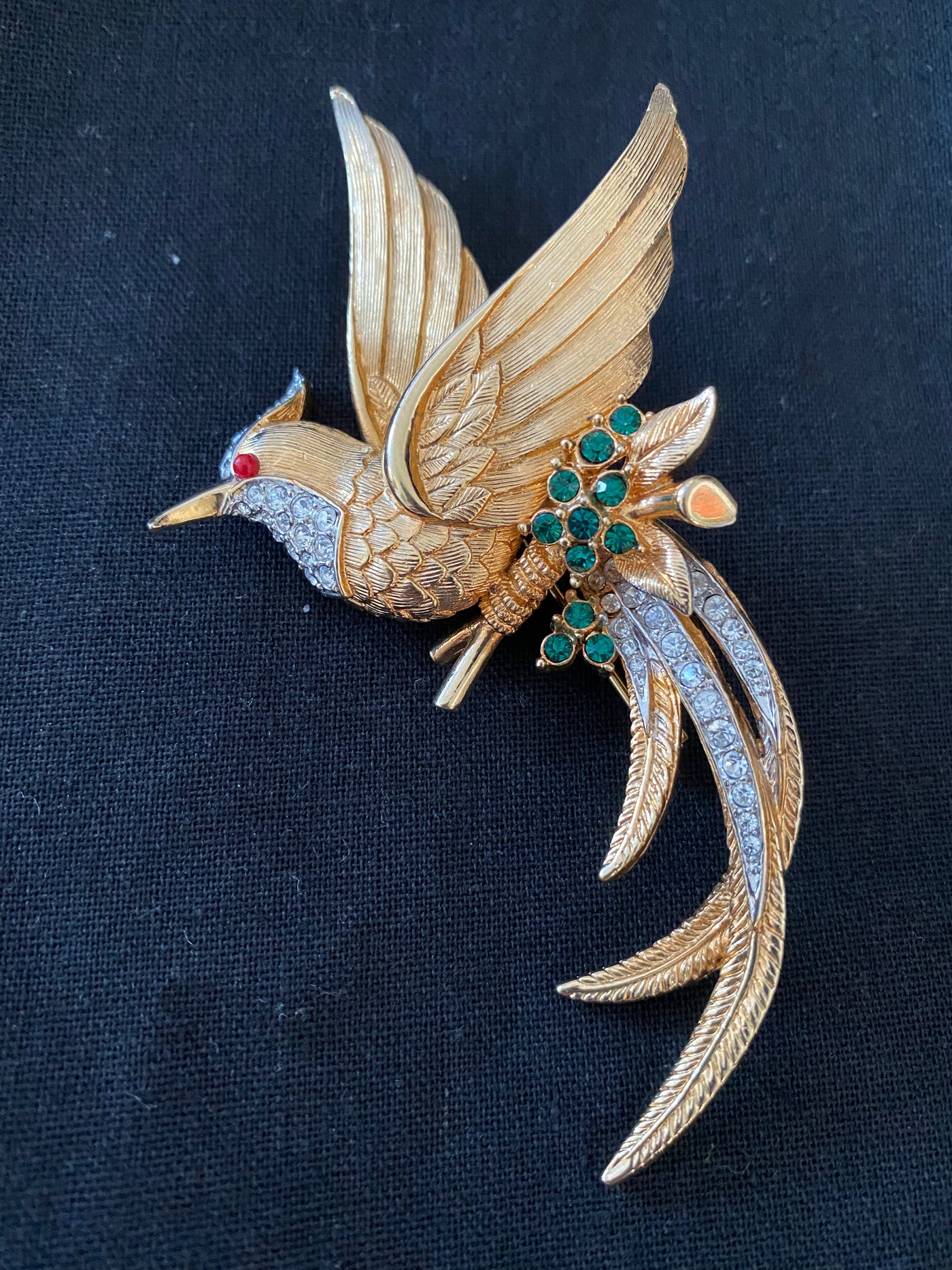 SOLD - Large 1960s Signed Sphinx Detailed Bird Brooch