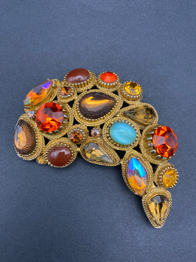 Signed Sphinx Brooch Encrusted with Multi Coloured Diamanté’s & Glass Gems