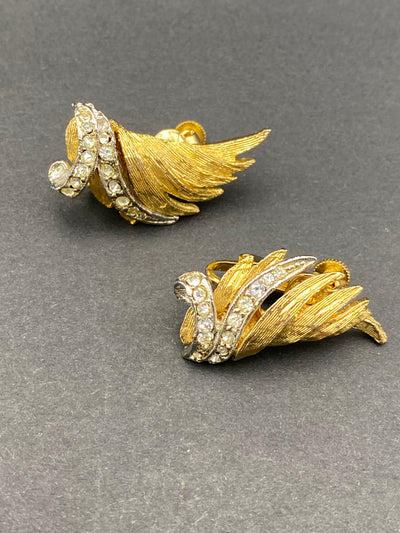 1950s Signed Jewelcraft Diamante Clip Earrings