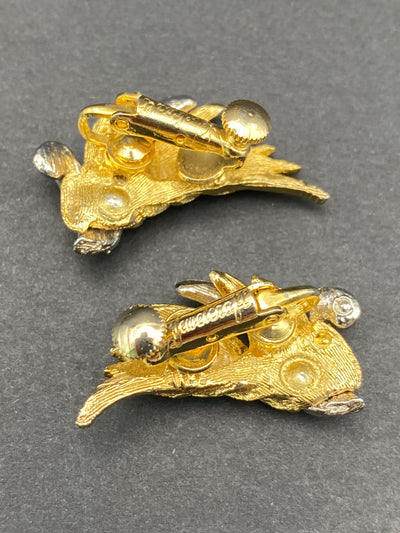 1950s Signed Jewelcraft Diamante Clip Earrings