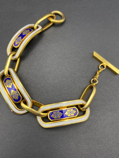 Superb Elegant High Quality Enamel and Gold Metal Link Bracelet