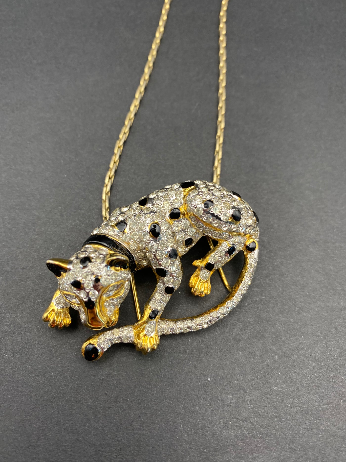 Vogue Bijoux Signed Diamanté Leopard Necklace