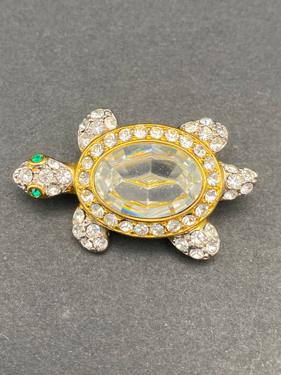 Adorable Crystal Turtle Brooch