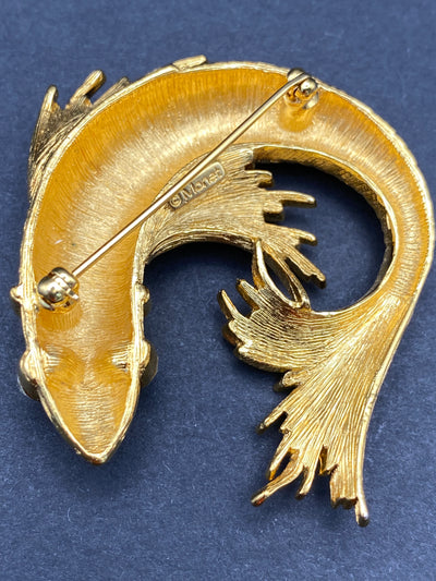 Rare Signed Monet Fish Brooch Set with Large Diamanté Eyes