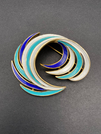 Signed Trifari Enamel Wave Brooch