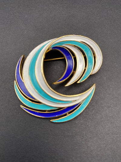 Signed Trifari Enamel Wave Brooch