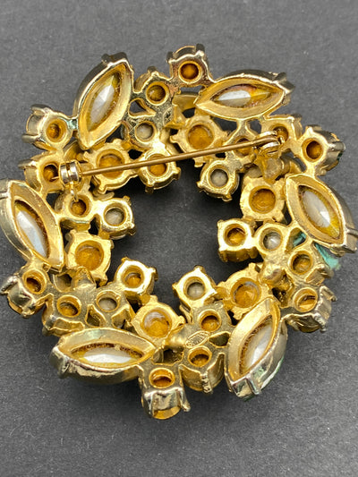Large Collectible Signed Sphinx Diamanté Wreath Brooch