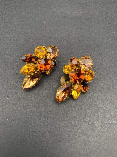 Gorgeous Autumnal 1950s Diamanté Clips