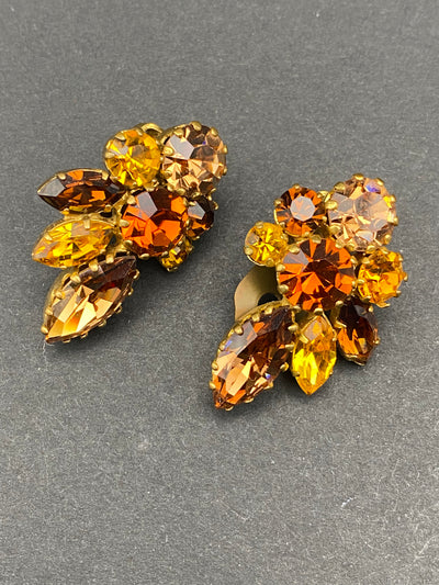 Gorgeous Autumnal 1950s Diamanté Clips