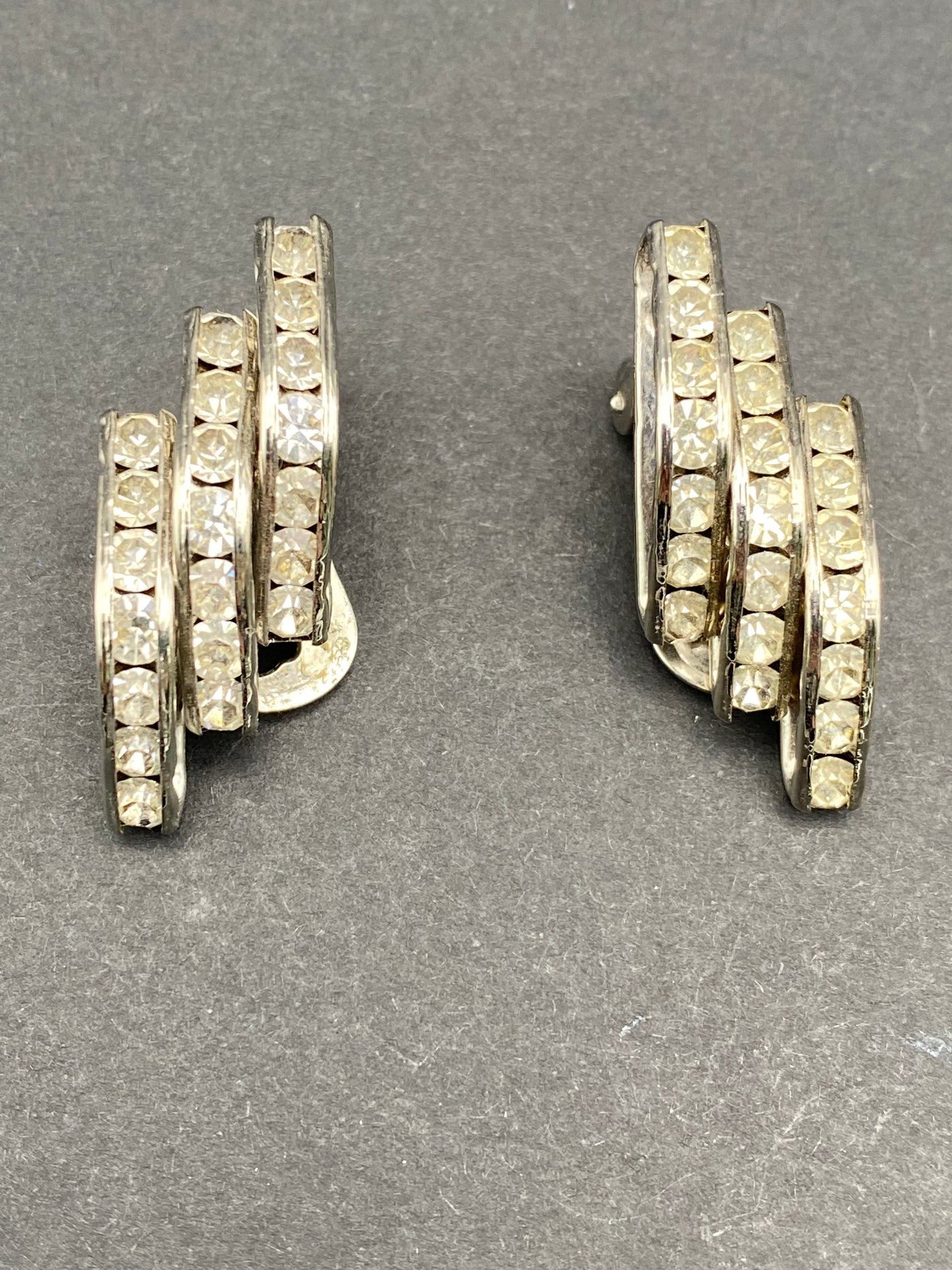 1950s Diamanté Geometric Clip Earrings