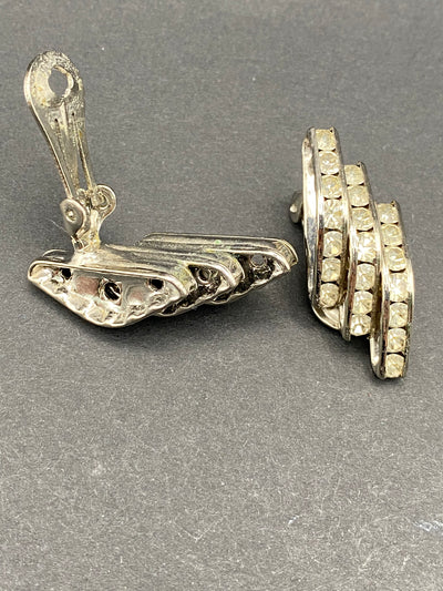1950s Diamanté Geometric Clip Earrings