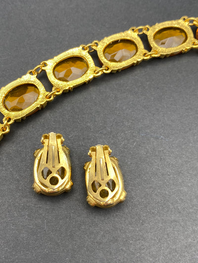 1950s Classic Amber Glass Set Bracelet & Matching Clip on Earrings