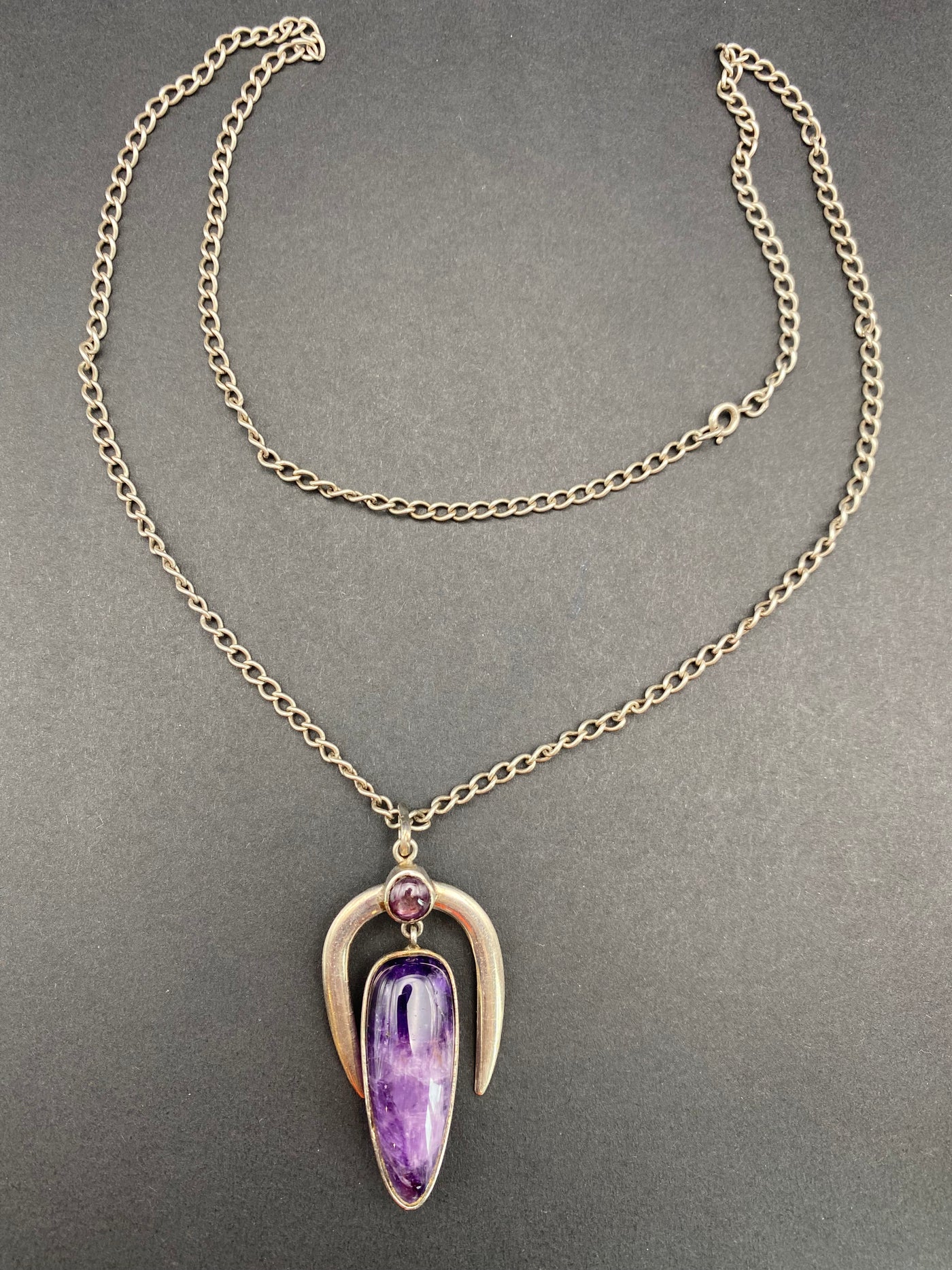 Modernist Sterling Silver Amethyst Pendant Necklace