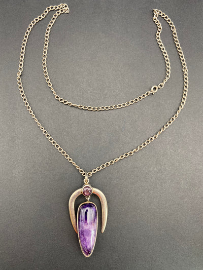 Modernist Sterling Silver Amethyst Pendant Necklace