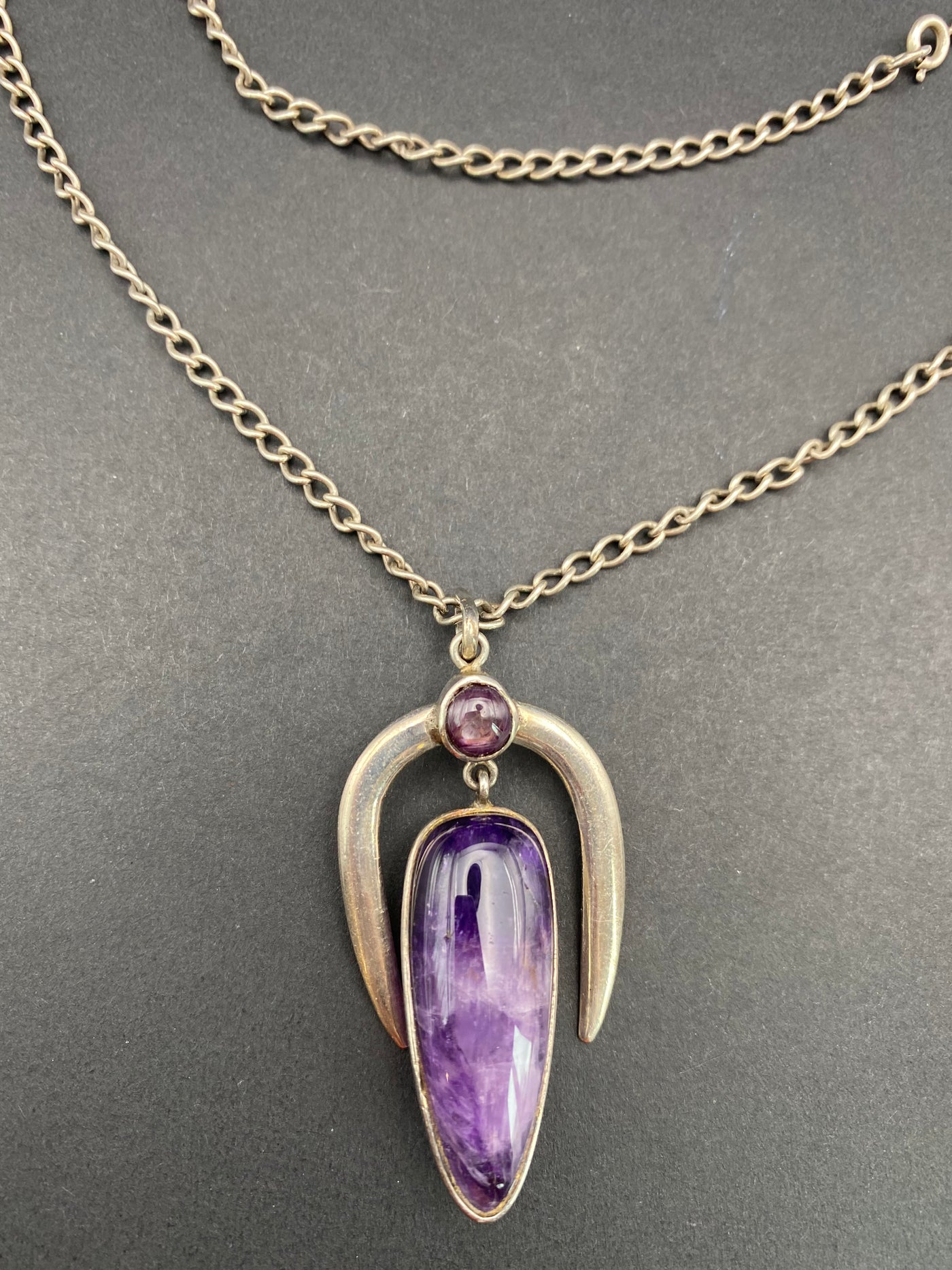 Modernist Sterling Silver Amethyst Pendant Necklace