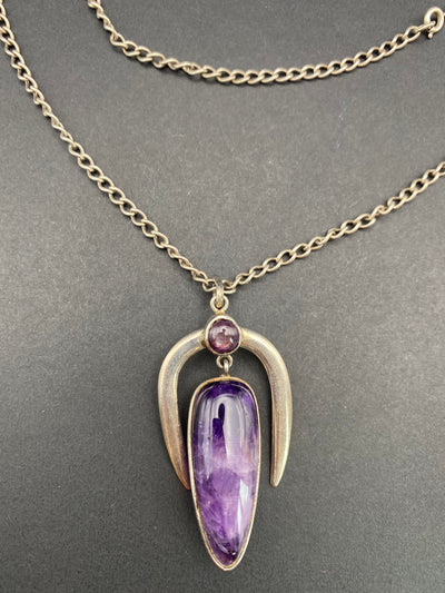 Modernist Sterling Silver Amethyst Pendant Necklace