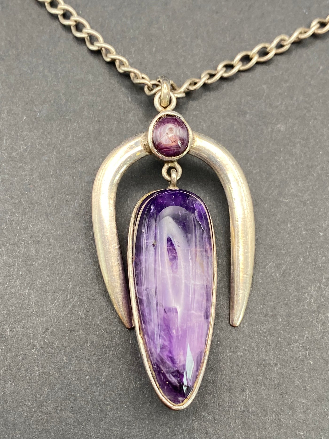 Modernist Sterling Silver Amethyst Pendant Necklace