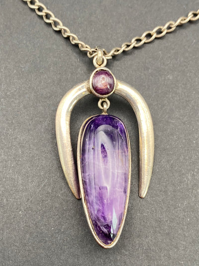 Modernist Sterling Silver Amethyst Pendant Necklace
