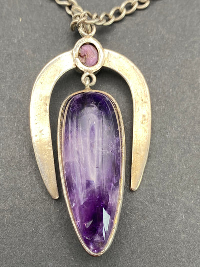 Modernist Sterling Silver Amethyst Pendant Necklace