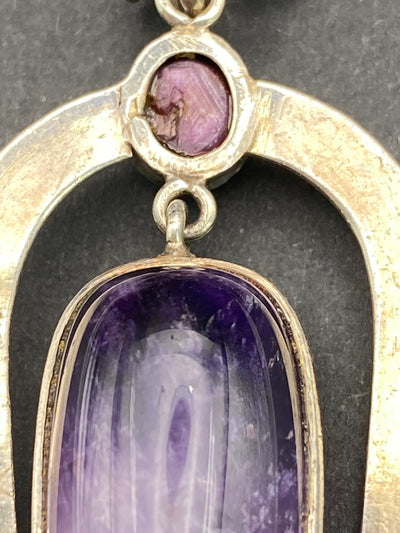 Modernist Sterling Silver Amethyst Pendant Necklace
