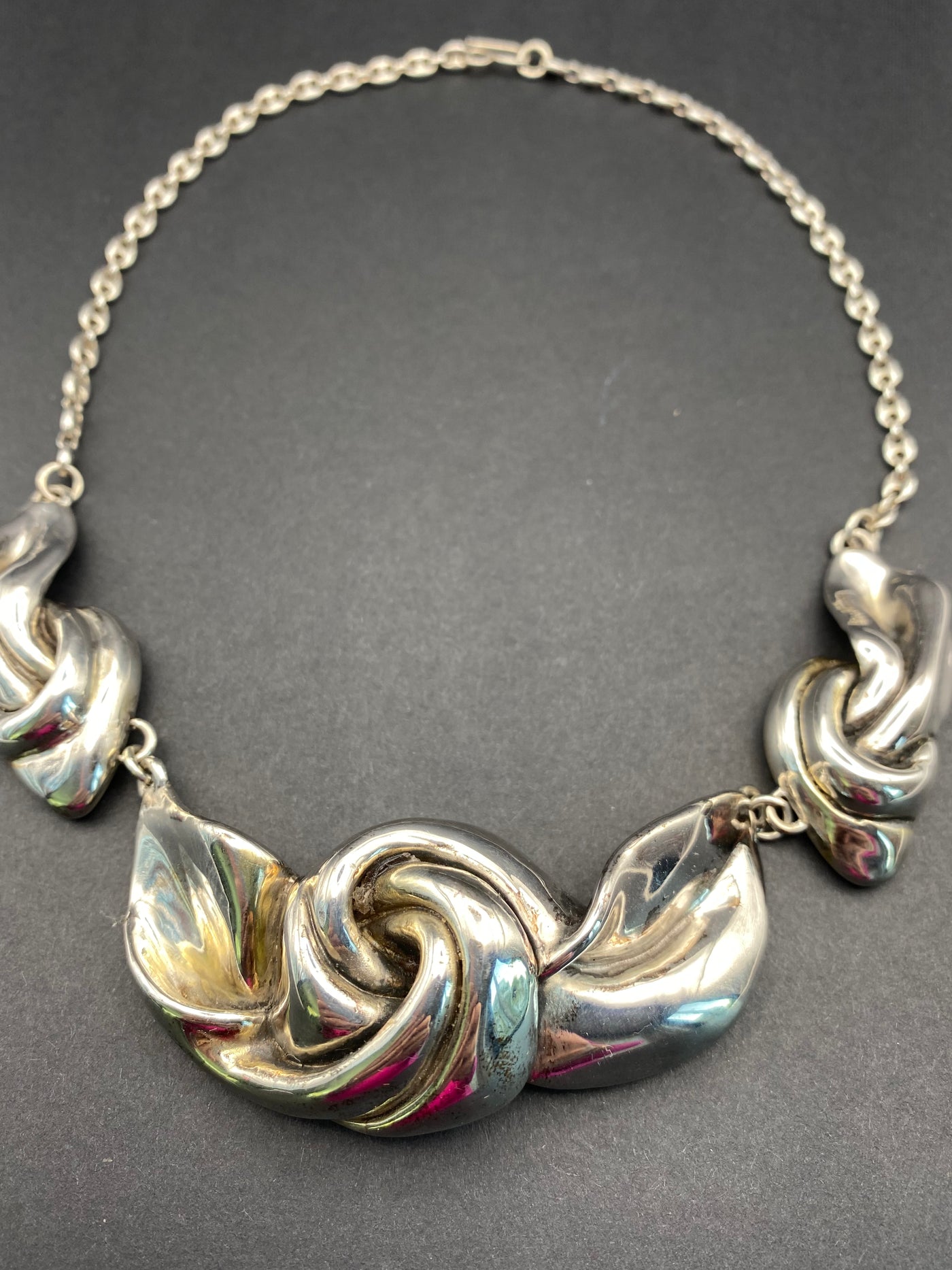 Modernist Sterling Silver Hollow Filled Designer Signed Necklace