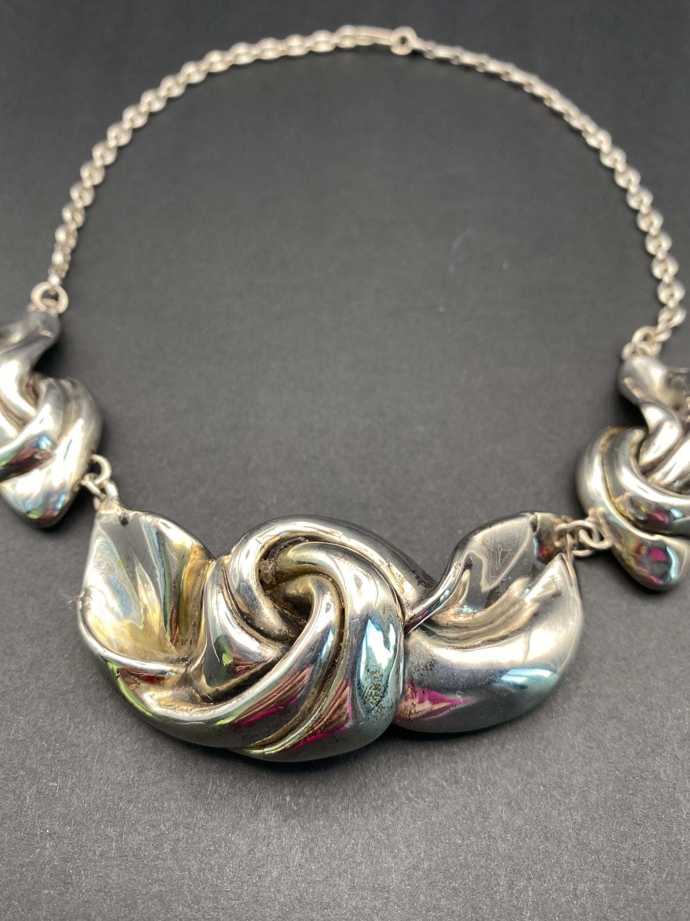 Modernist Sterling Silver Hollow Filled Designer Signed Necklace