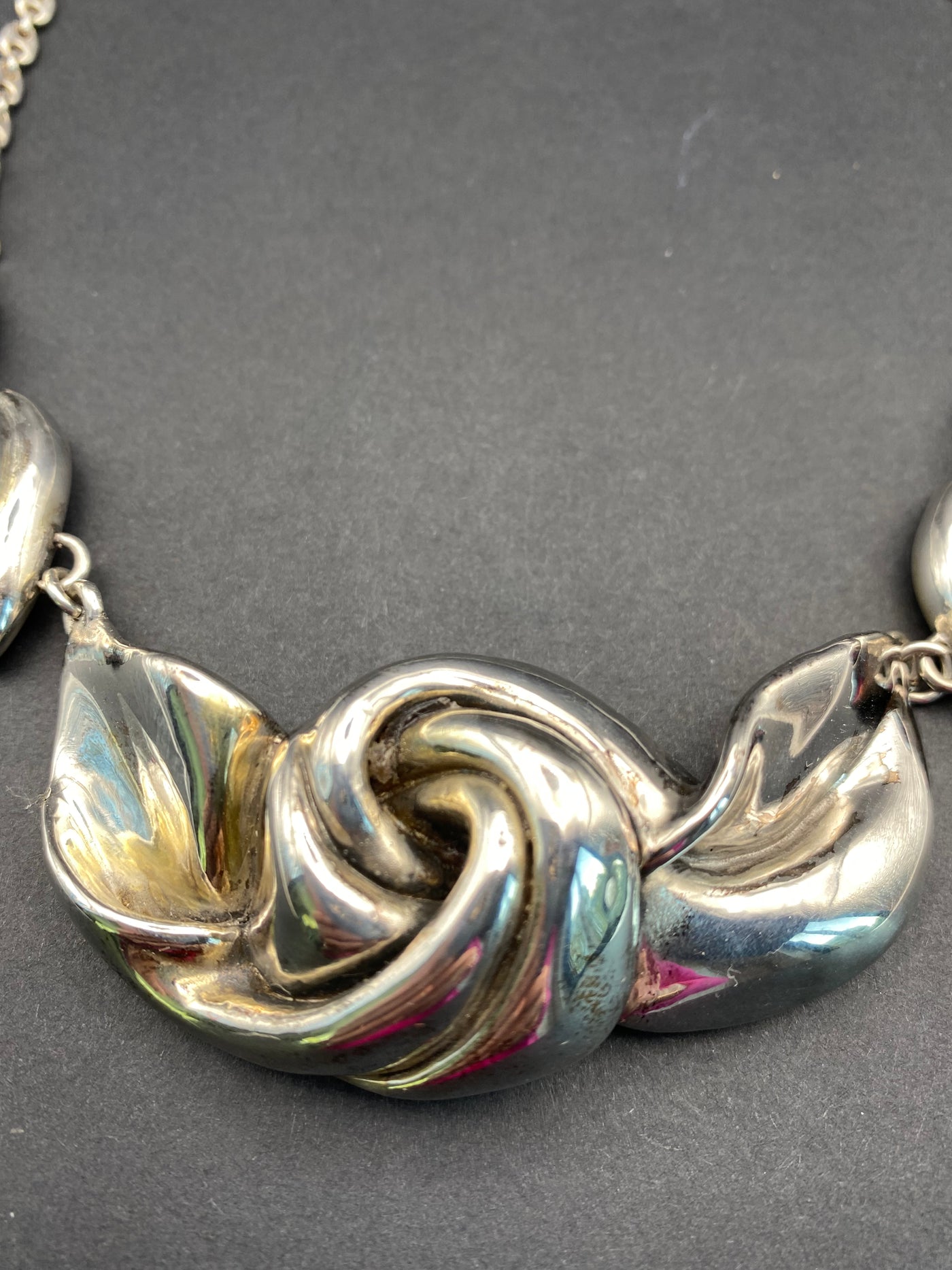 Modernist Sterling Silver Hollow Filled Designer Signed Necklace