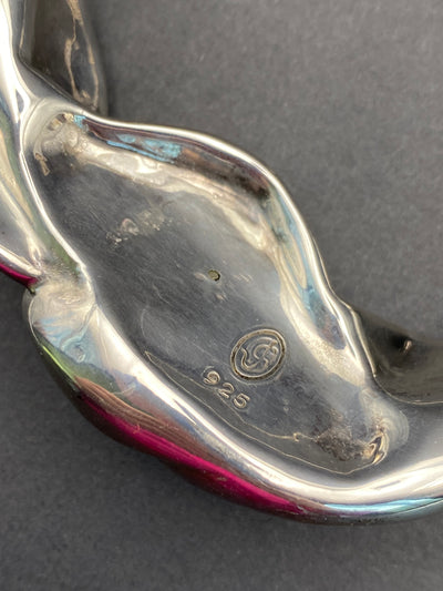 Modernist Sterling Silver Hollow Filled Designer Signed Necklace