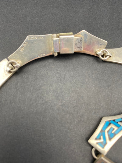 1970s Crushed Blue Turquoise Inlay Sterling Silver Choker made in Taxco Mexico