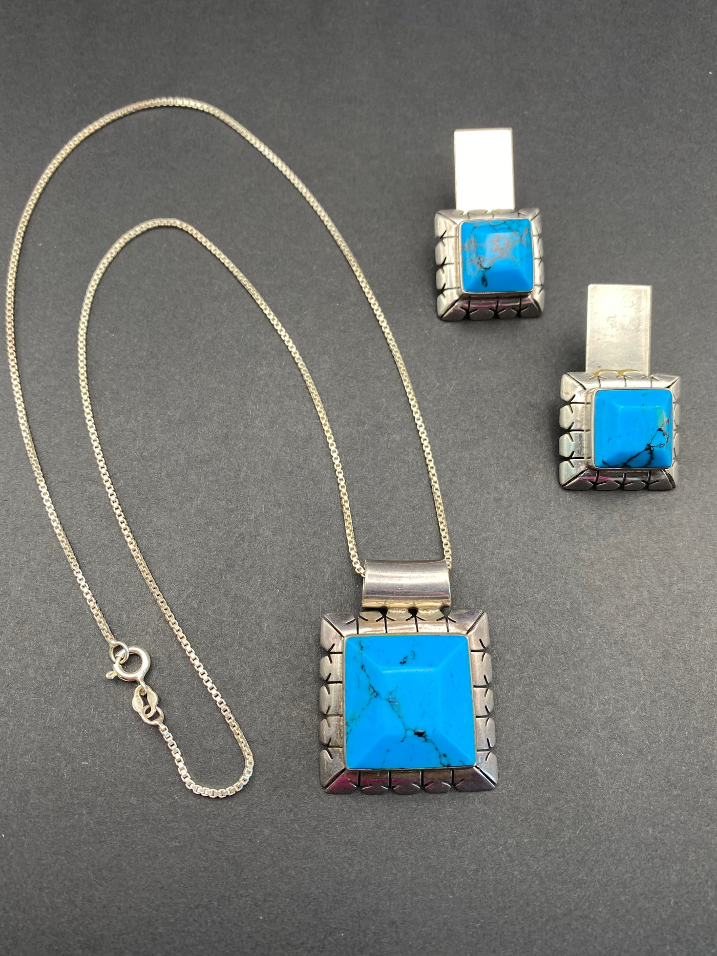 Modernist Sterling Silver Signed Taxco Mexico Necklace Set