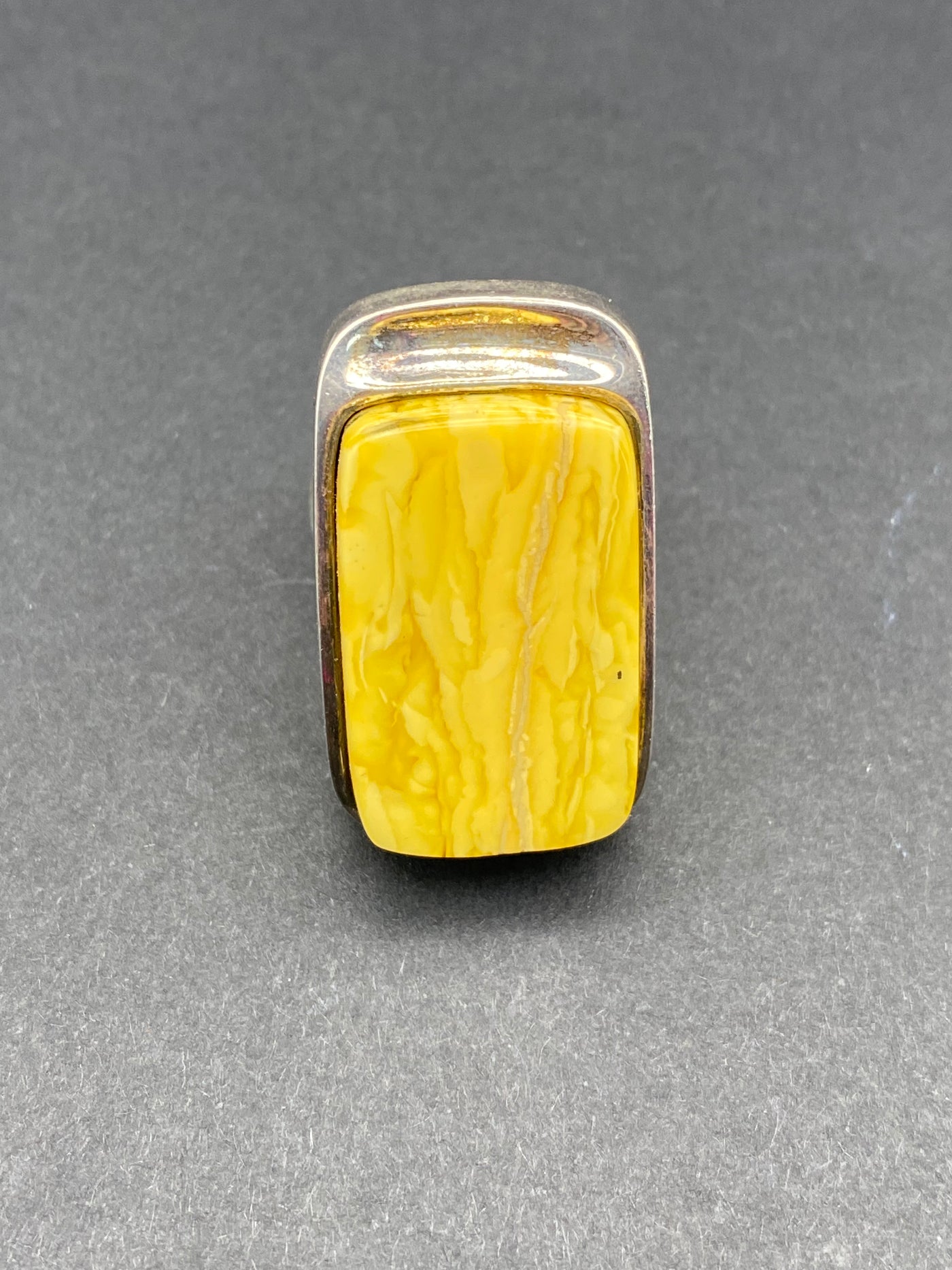 Modernist Sterling Silver & Butterscotch Amber Dress Ring