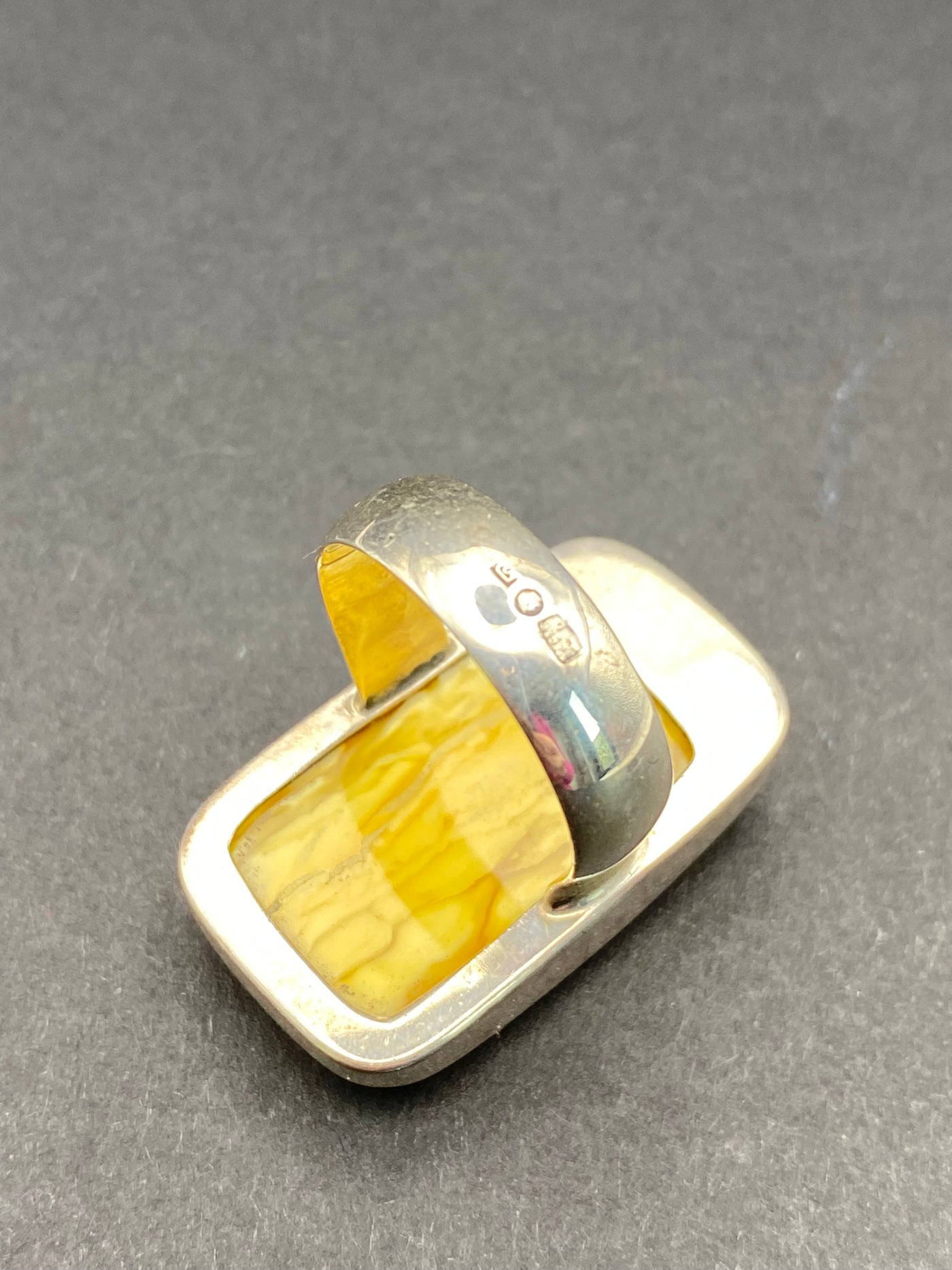 Modernist Sterling Silver & Butterscotch Amber Dress Ring