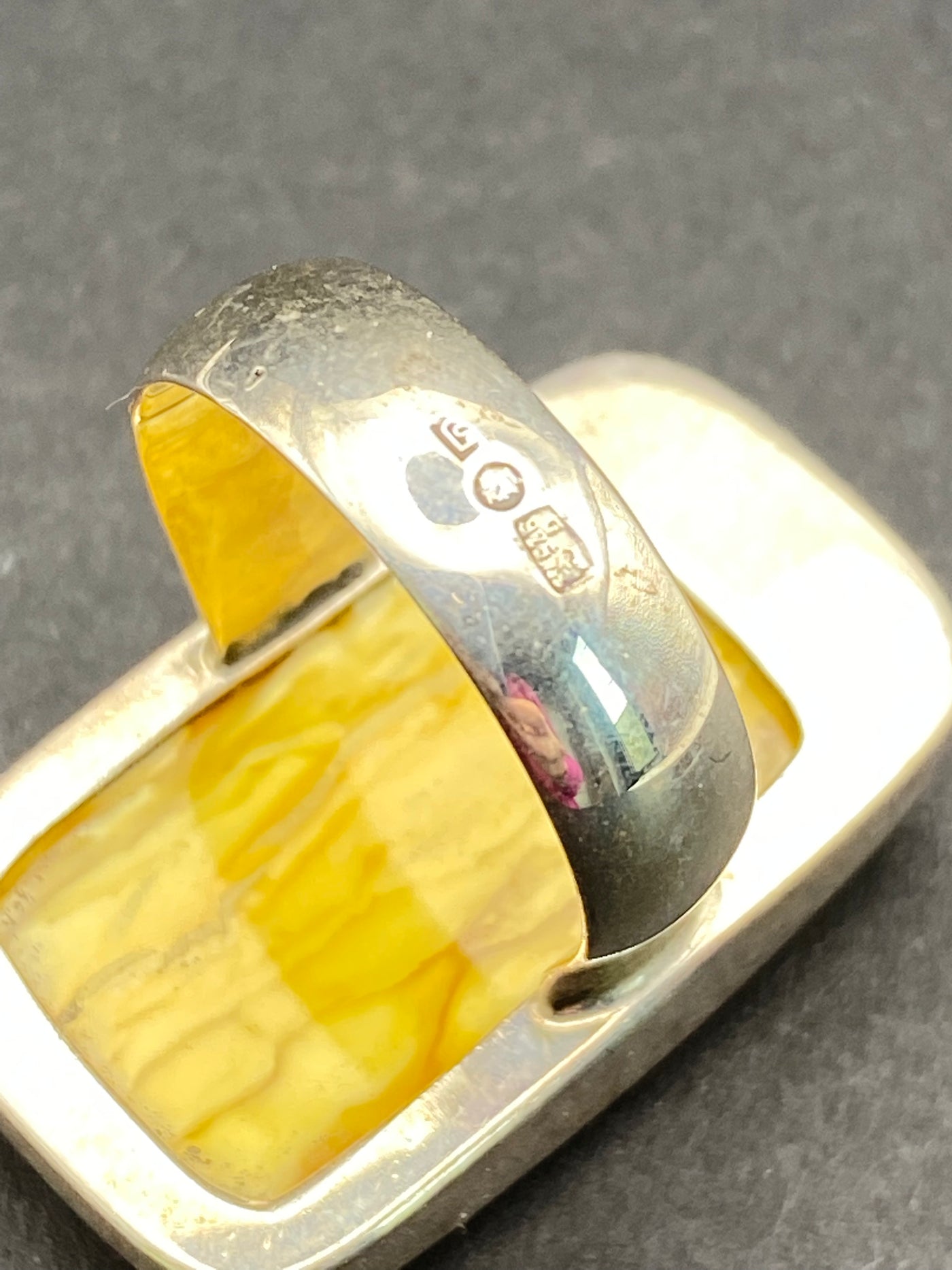 Modernist Sterling Silver & Butterscotch Amber Dress Ring