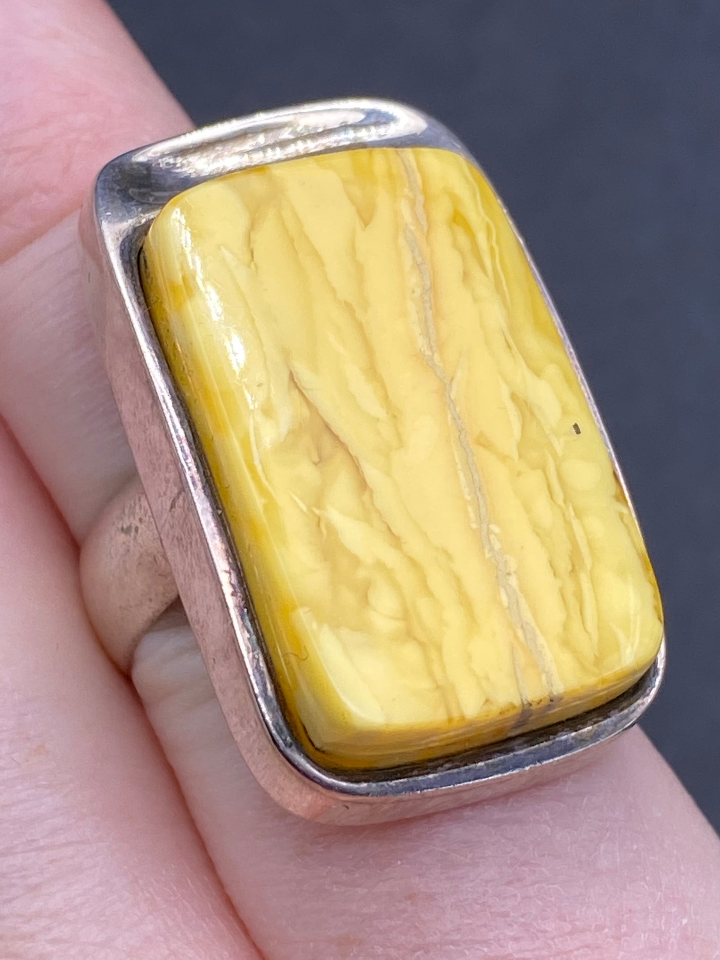 Modernist Sterling Silver & Butterscotch Amber Dress Ring