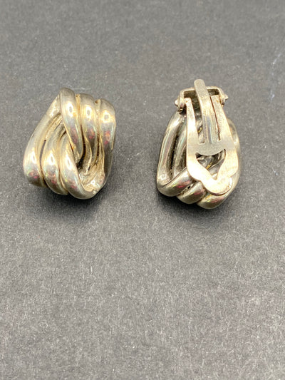 Vintage Modernist Sterling Silver Clip on Earrings