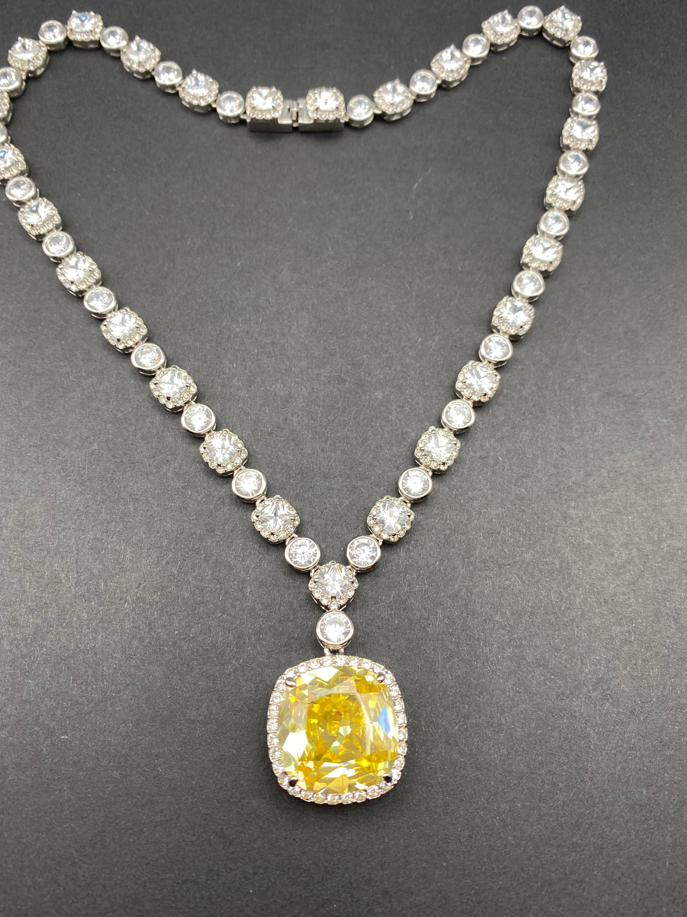 SOLD - Huge Impressive Repro Faux Diamond & Citrine Paste Collar Necklace